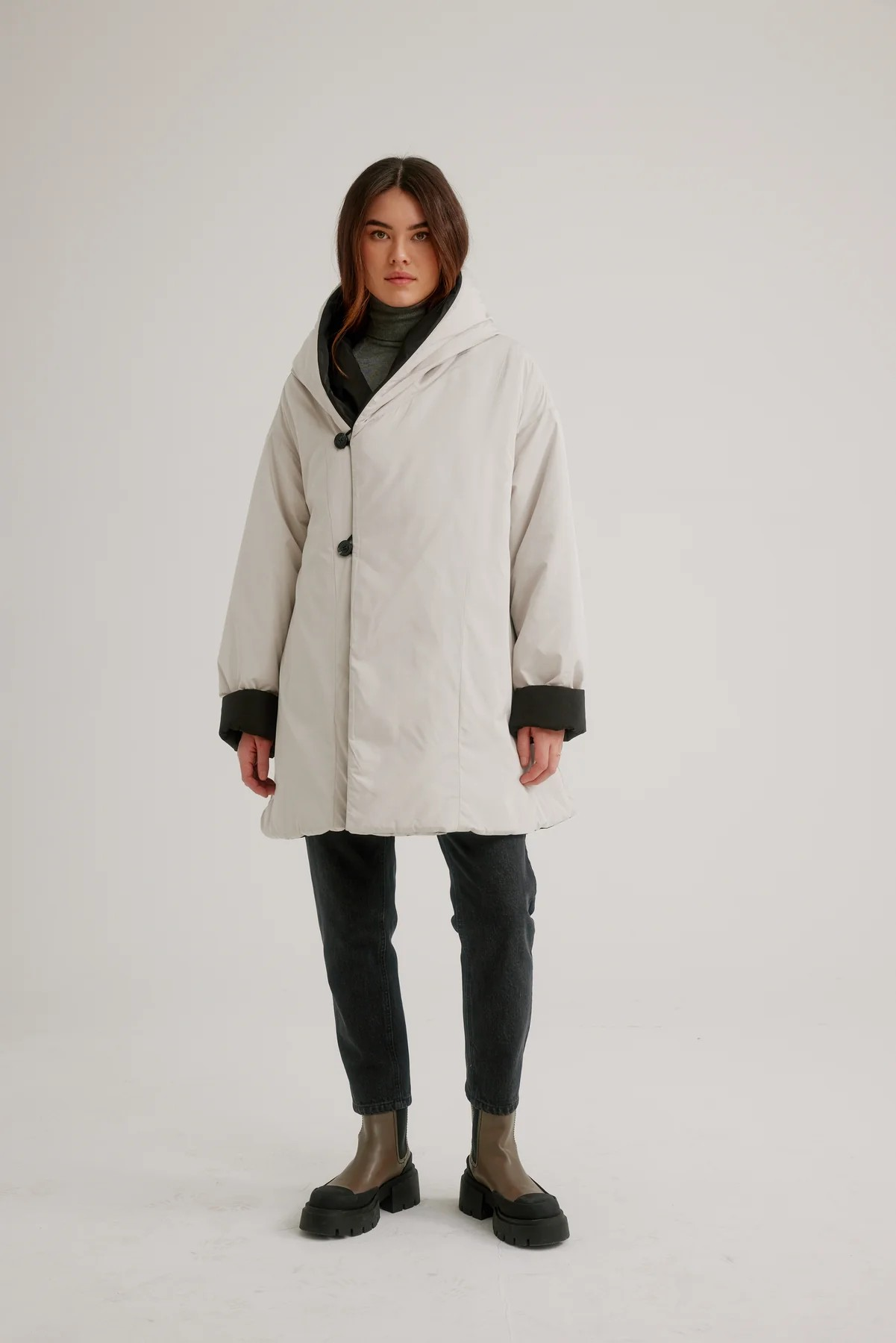 Button Front Reversible Swing Coat