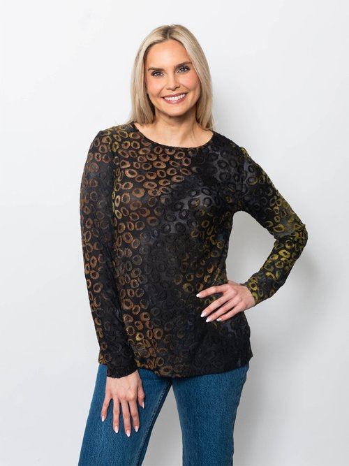 Tie Dye Burnout Eyelash Crew Neck Top