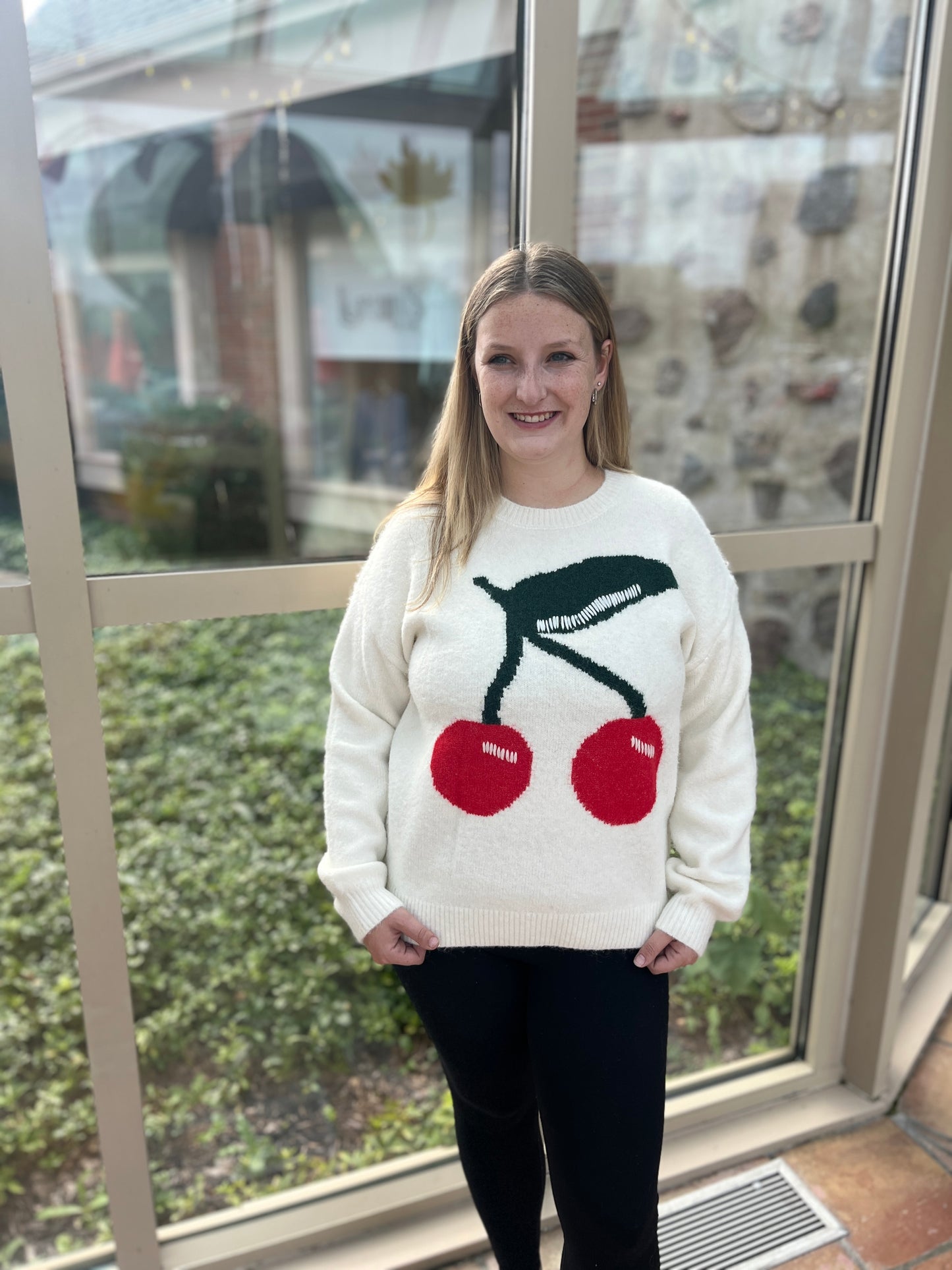 Cherry Intarsia Fluffy Sweater
