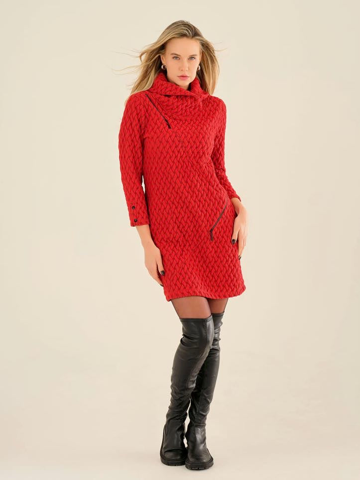 Asymmetric Zippers Dress “Basket Weave”
