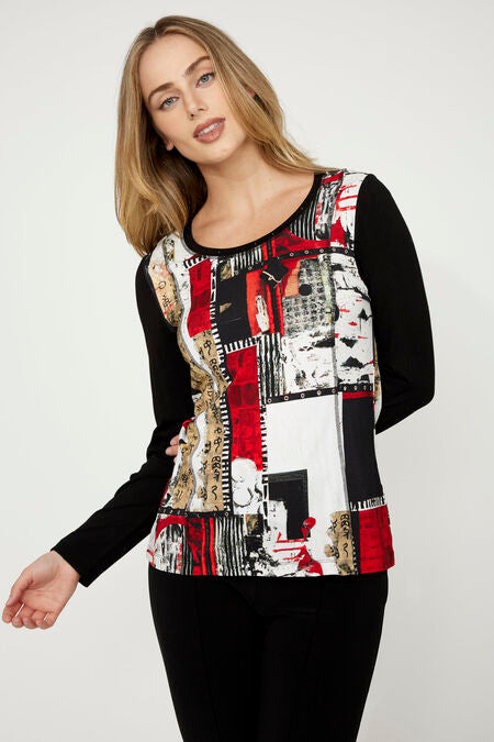 Abstract Black Bookwork Top