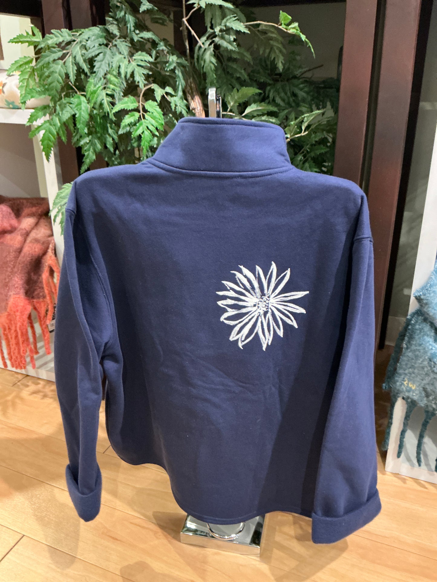 Navy Sweatshirt with White Flower