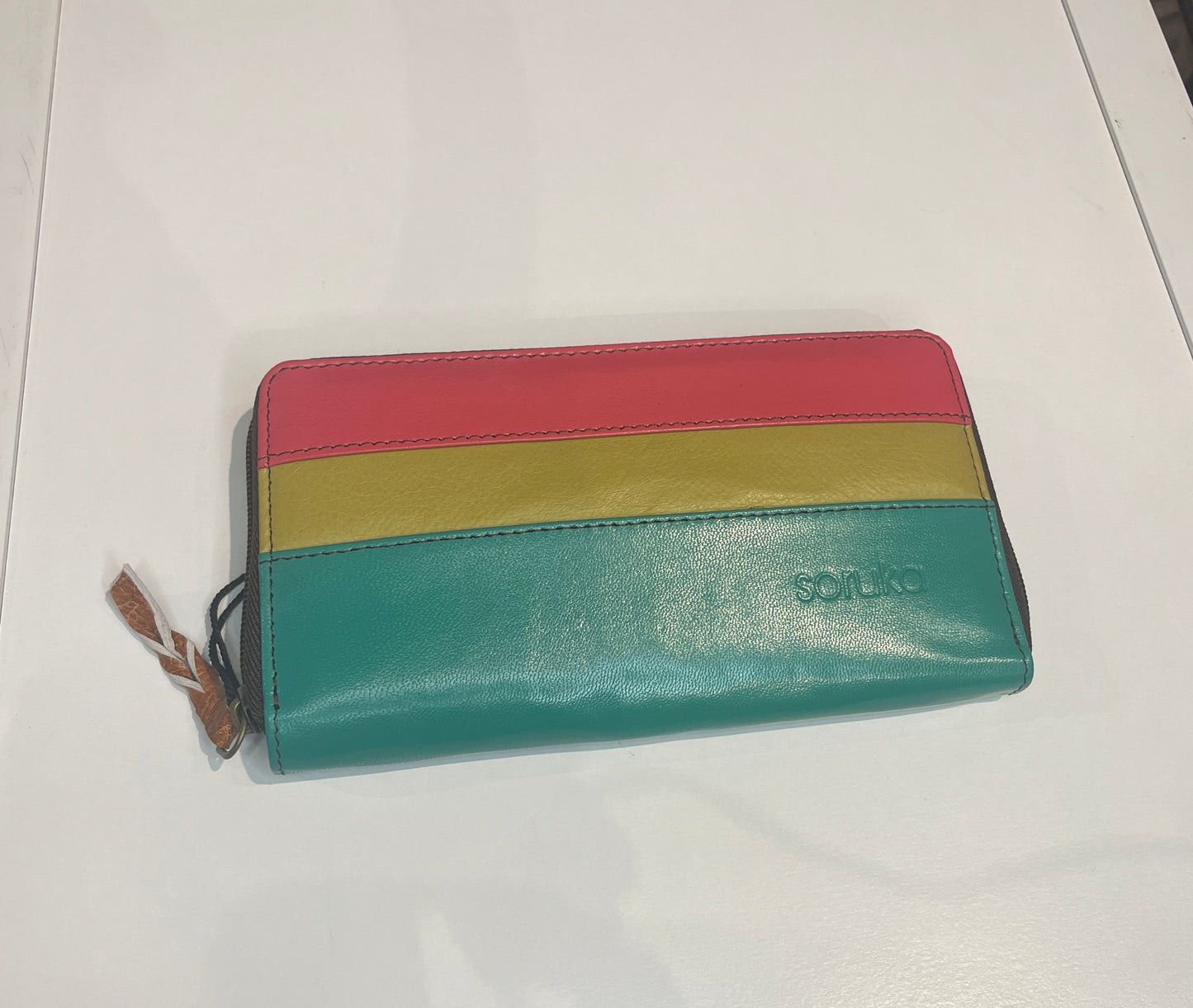 Colorblock Zip Leather Wallet