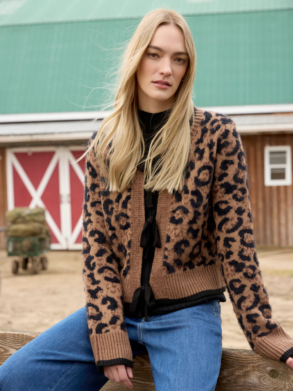 Bow Tie Jacquard Knit Cardigan