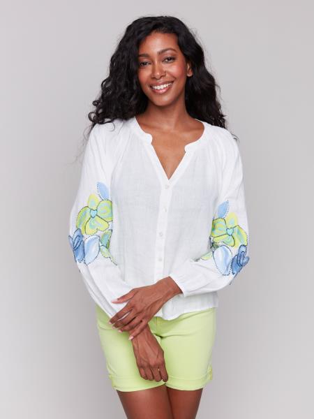 Anise Embroidered Linen-Rayon Blouse