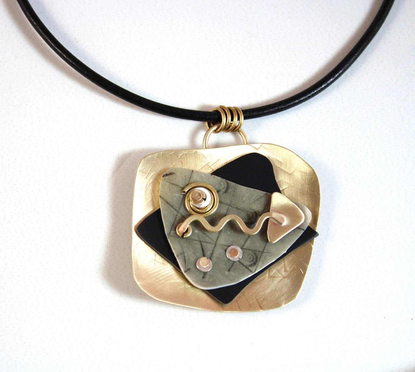 Handmade Imprints Necklace Polymer Clay Brass and Sterling