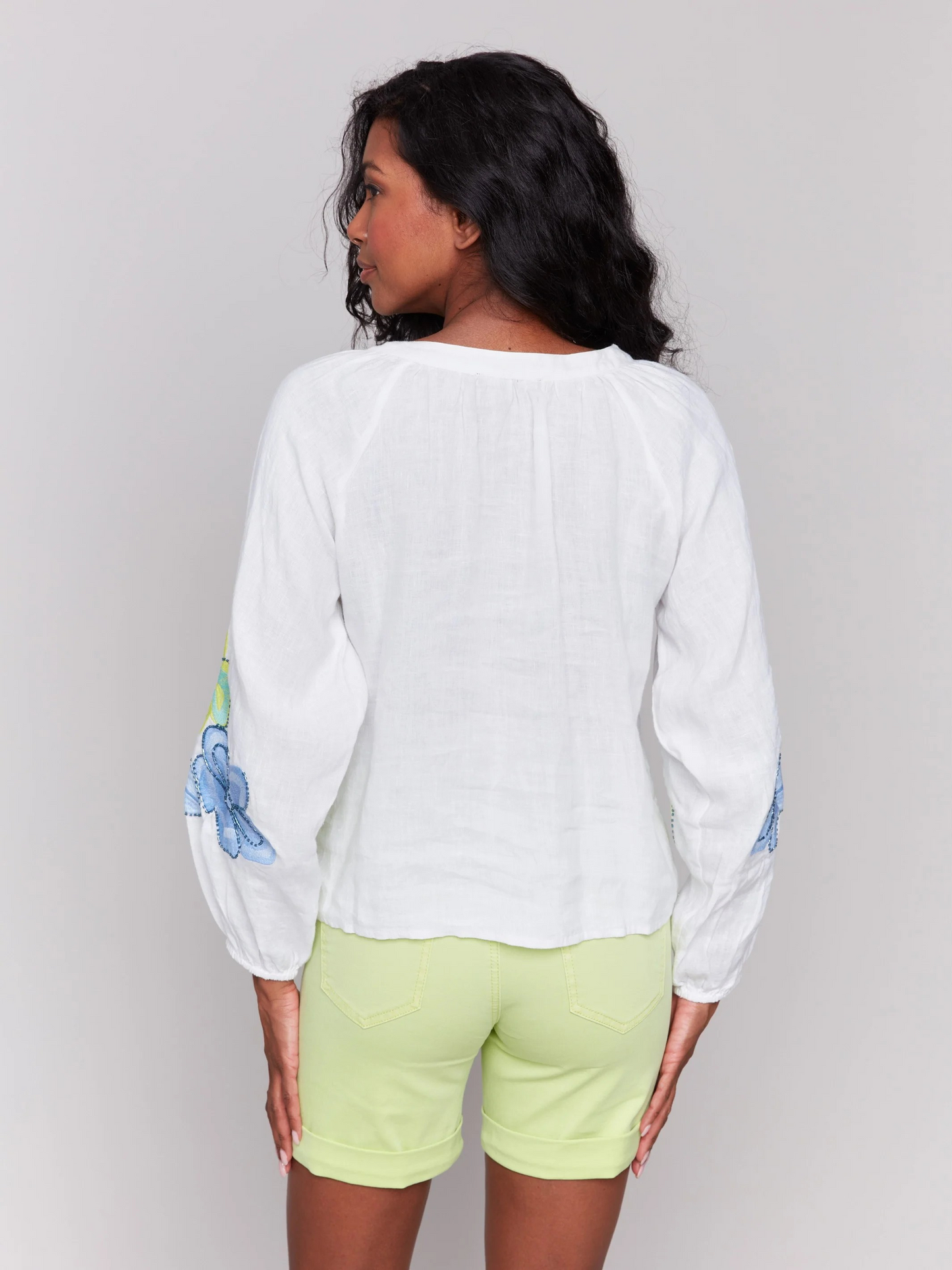 Anise Embroidered Linen-Rayon Blouse