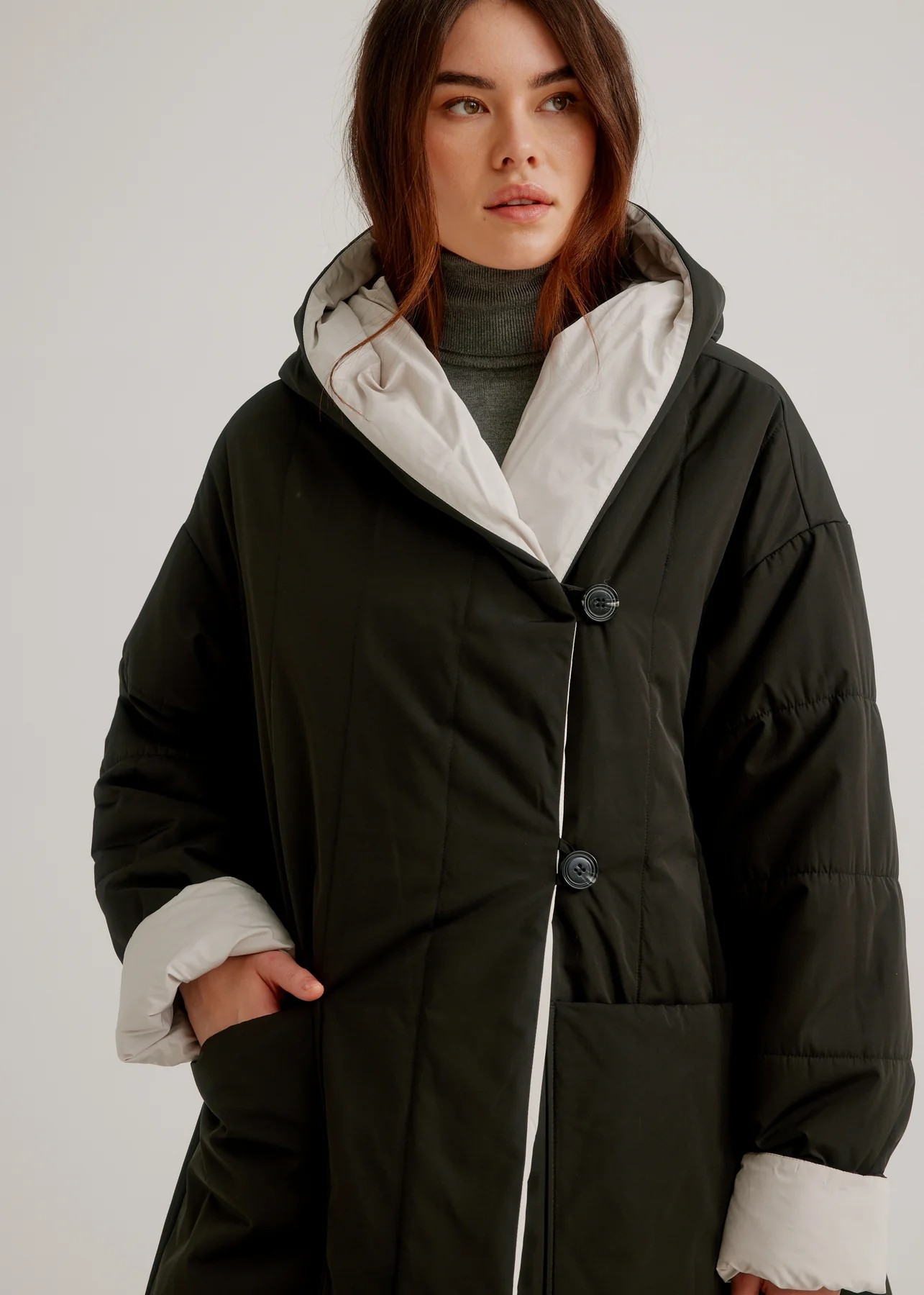 Button Front Reversible Swing Coat
