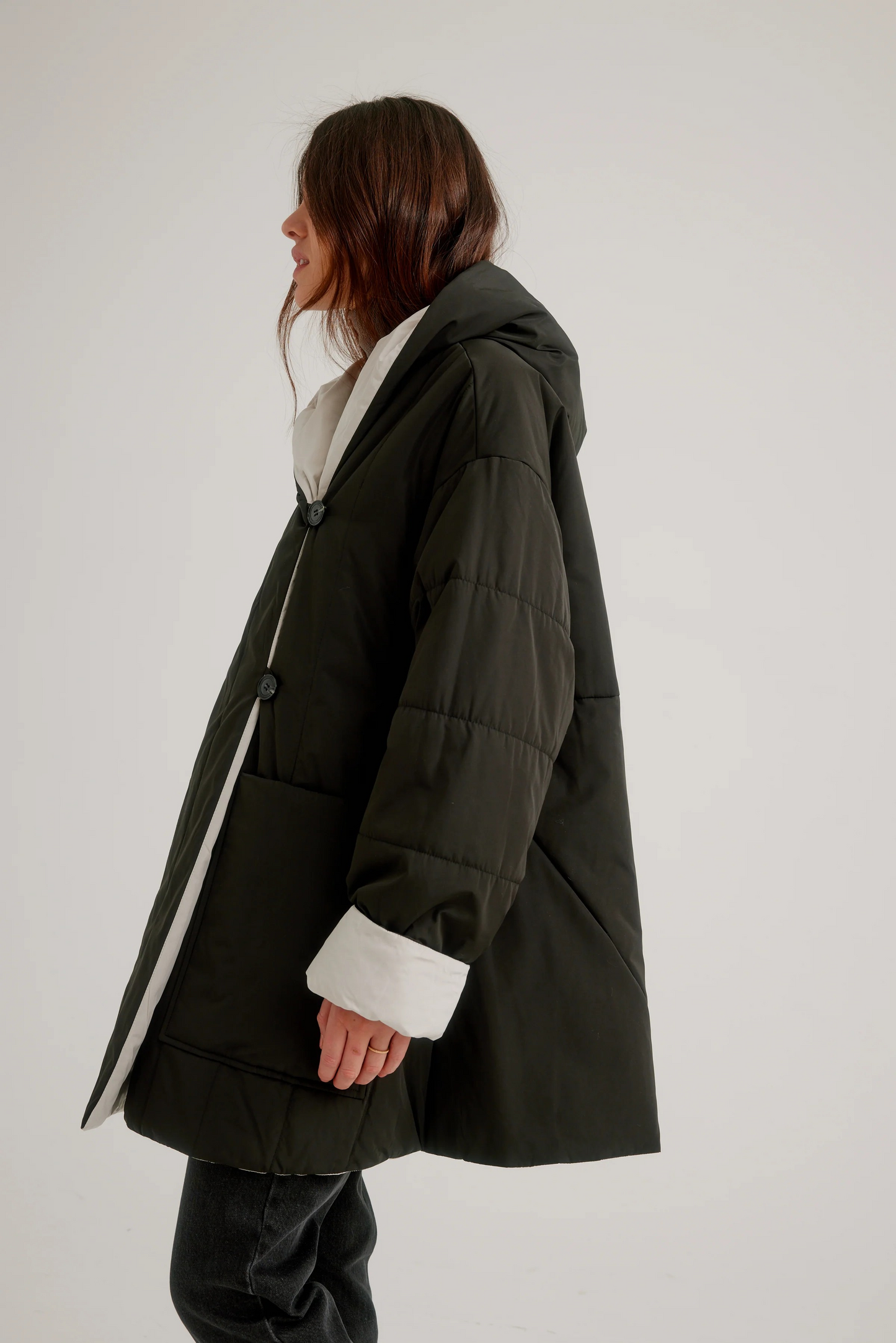 Button Front Reversible Swing Coat