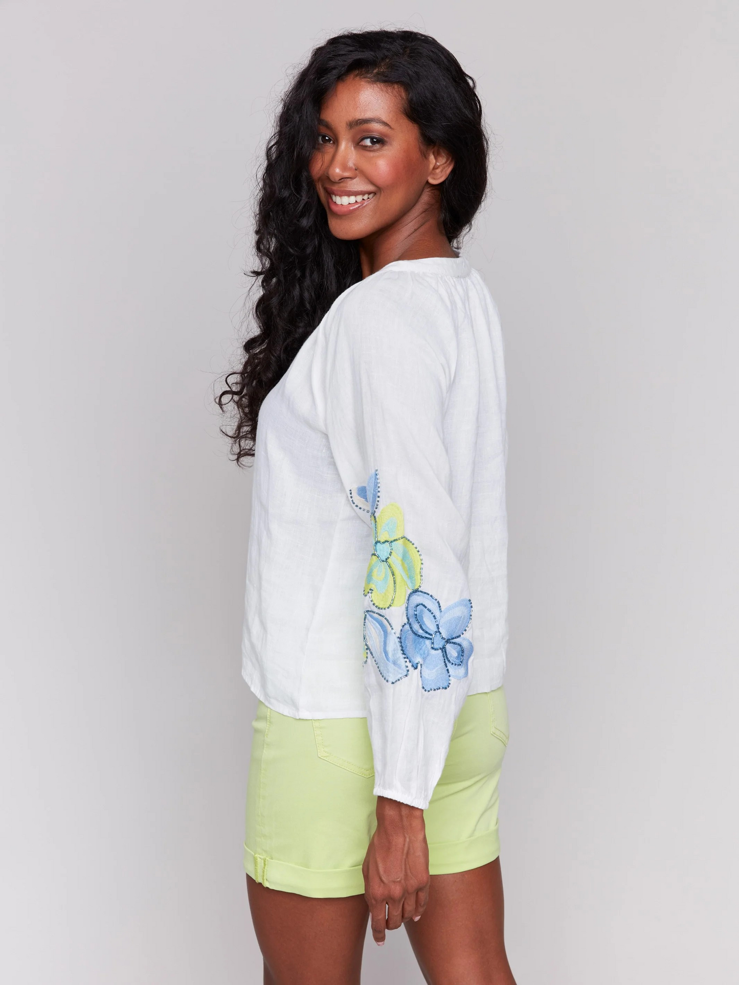 Anise Embroidered Linen-Rayon Blouse