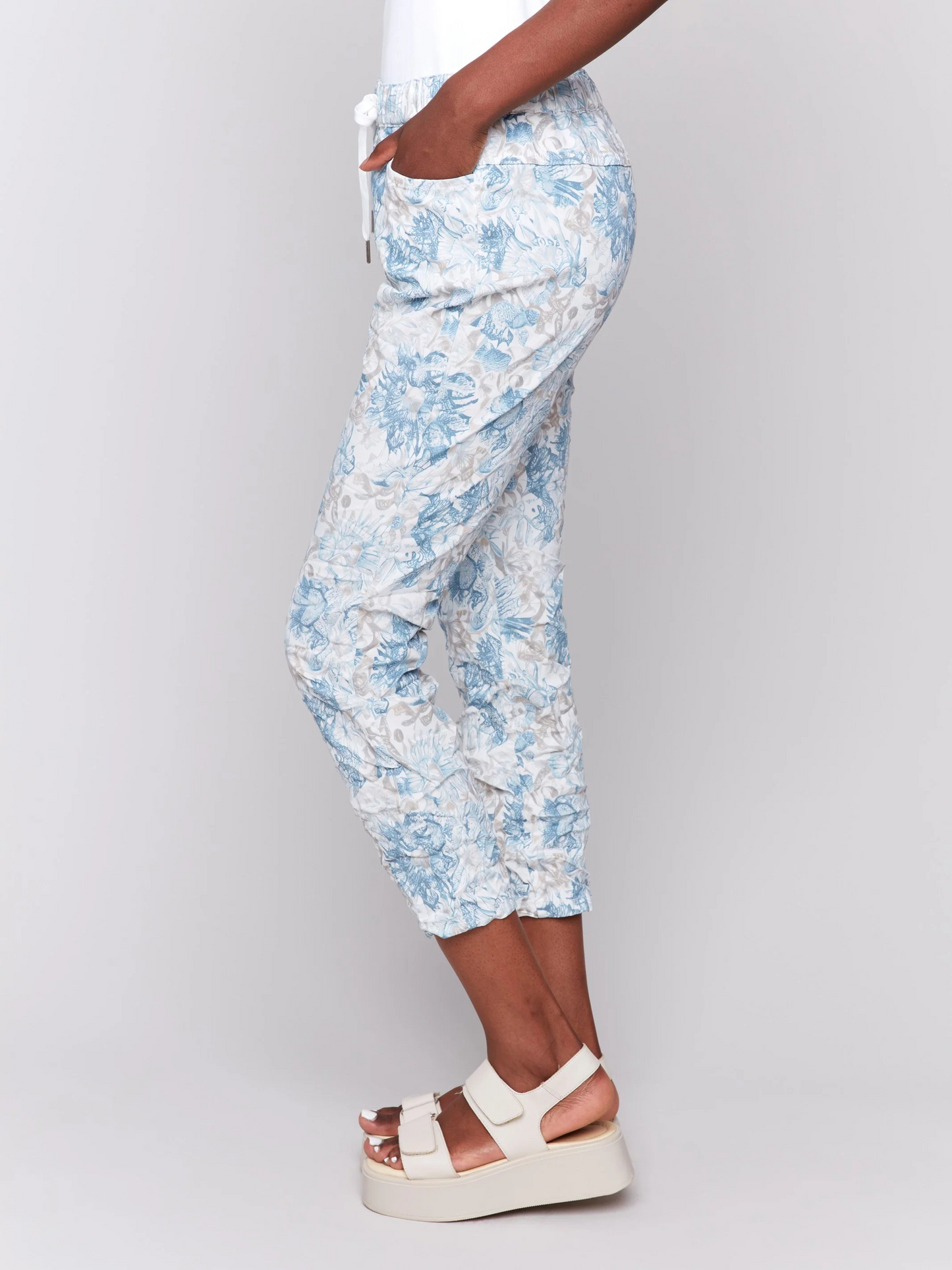 Printed Crinkle Jogger Pants - Coastal