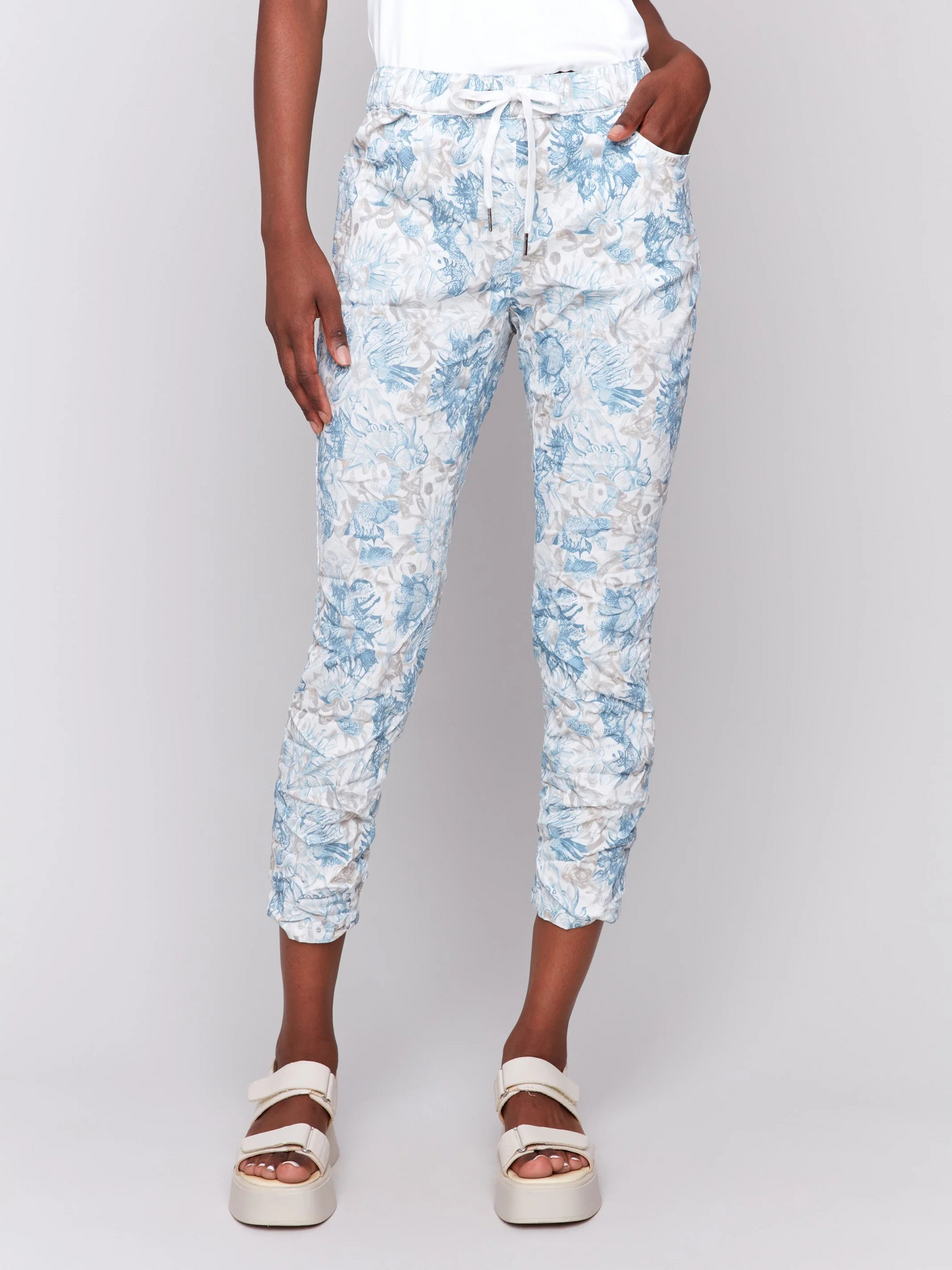 Printed Crinkle Jogger Pants - Coastal