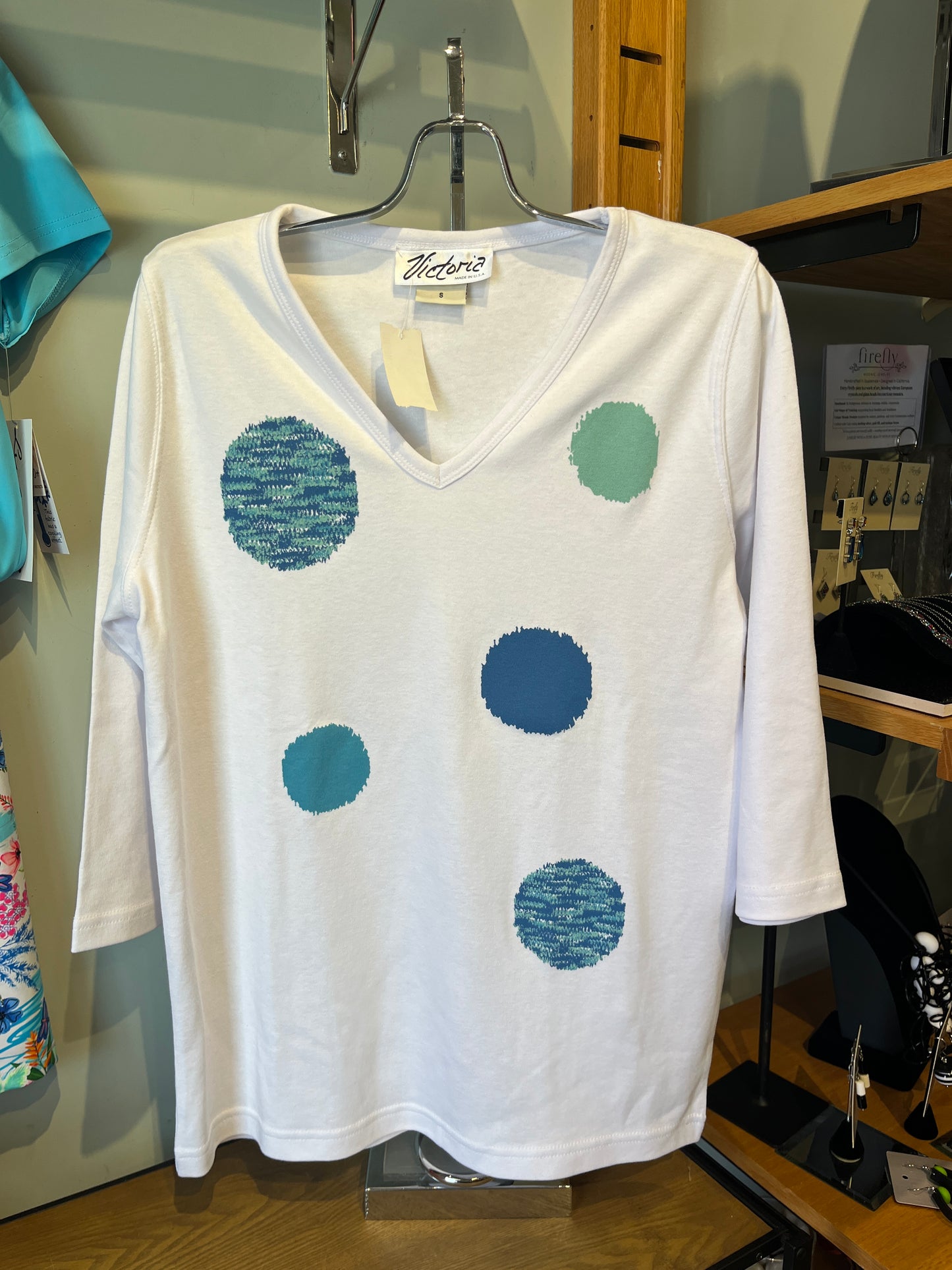 White Tee Blue Dots