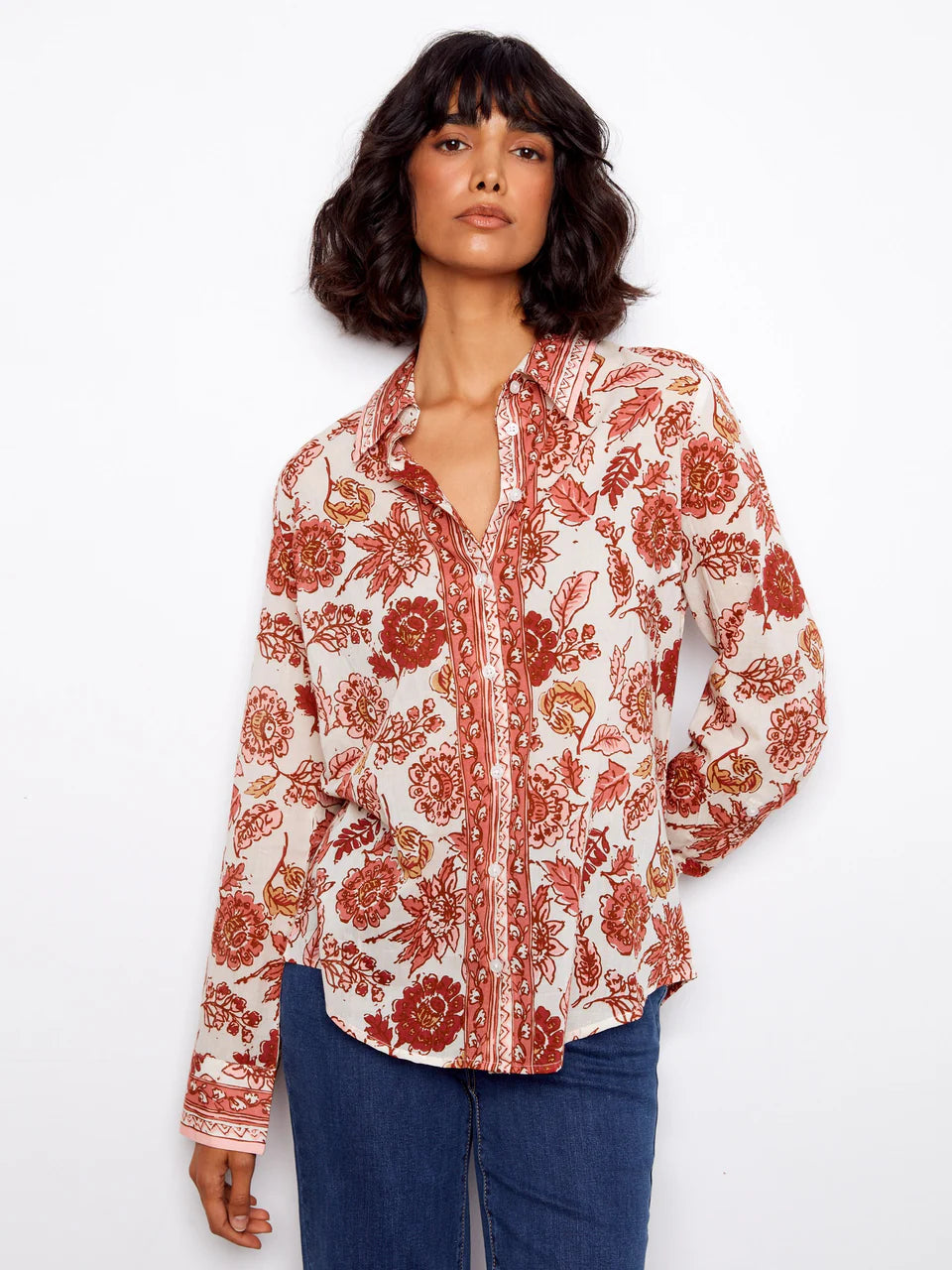 Printed Cotton Voile Button-Up Blouse