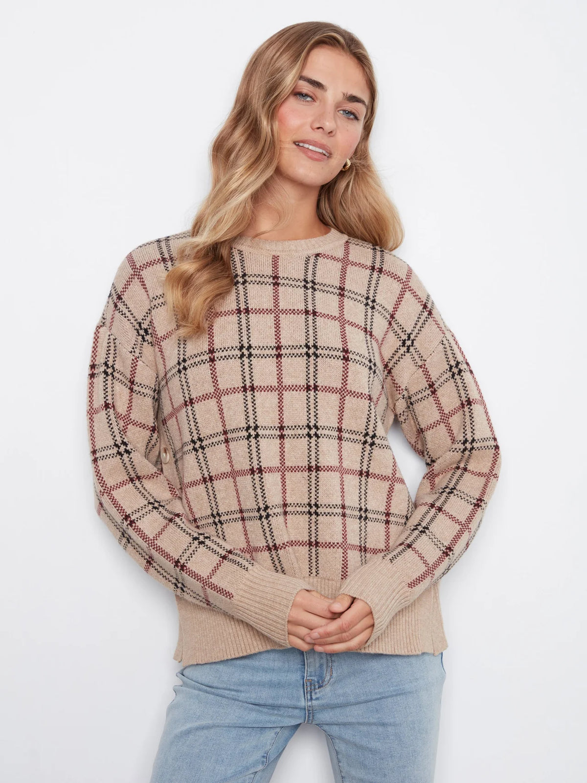 Plaid Sweater with Side Buttons