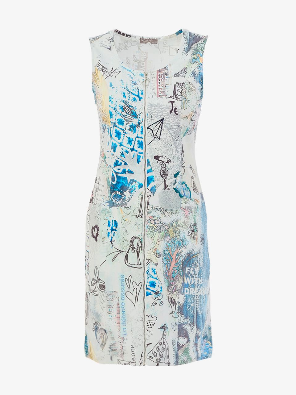 “Collage 46” Sleeveless Zip Dress