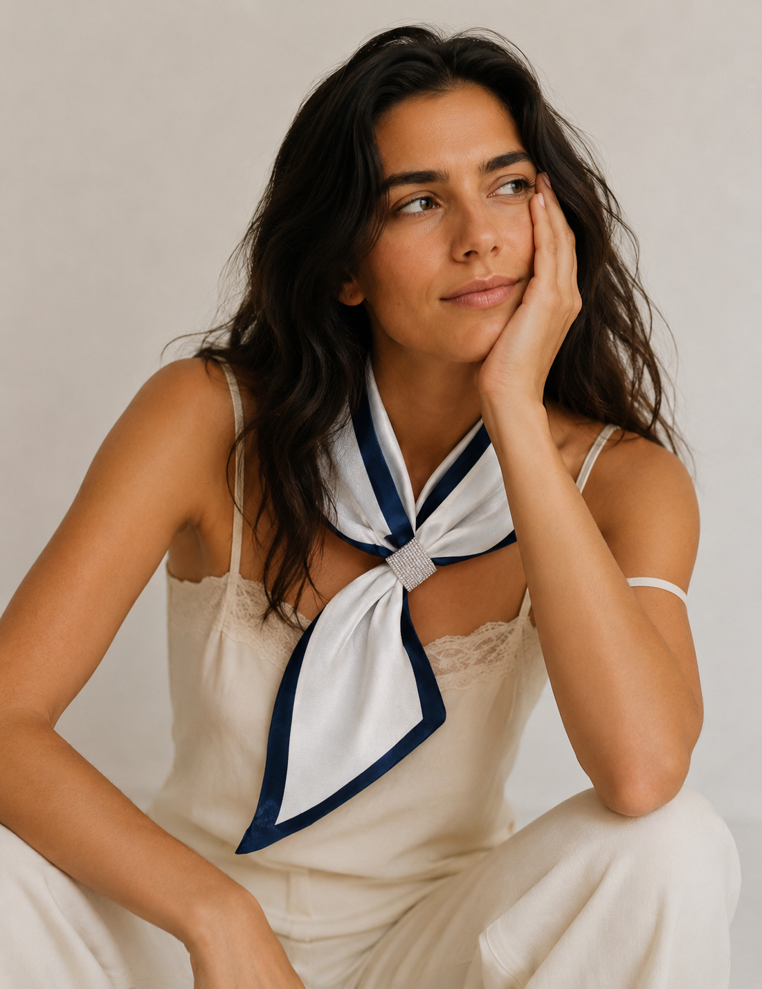White / Blue Highlight Gem Loop Scarf
