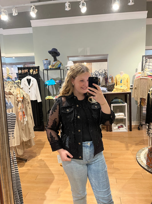 AZI Black Denim & Lace Short Jacket