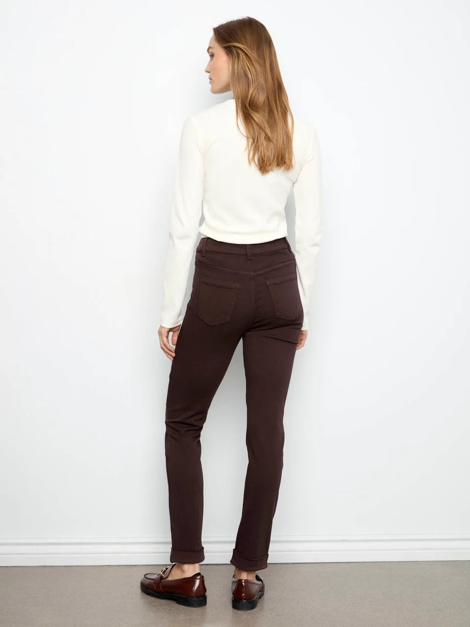 Coffee Cuffed Hem Twill Pants