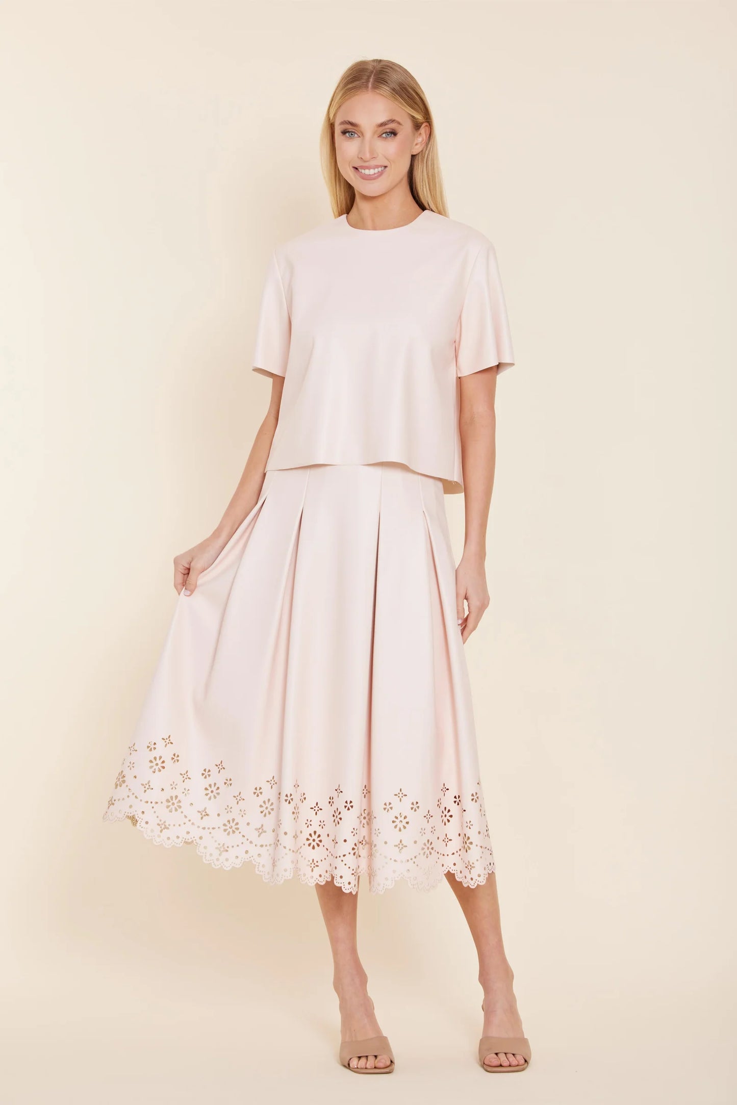 Light Pink Faux Leather 2-Piece Set – Top & Skirt