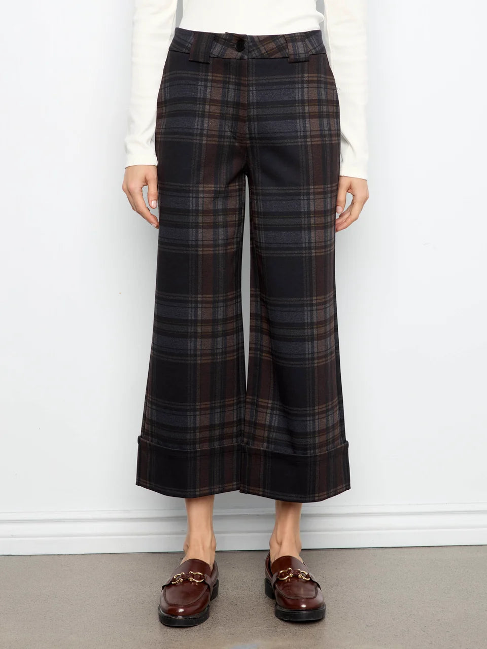 Plaid Cropped Wide Leg Pant