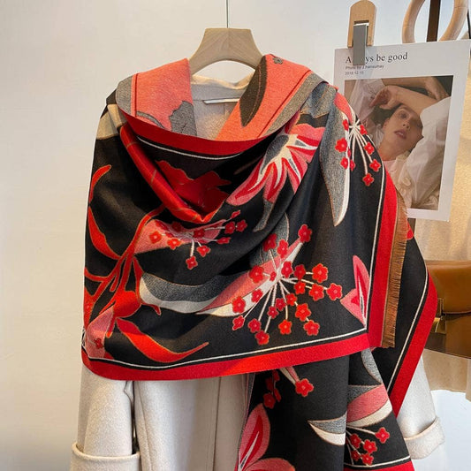 Red / Black Garden Reversible Wrap – Artisan Shawl