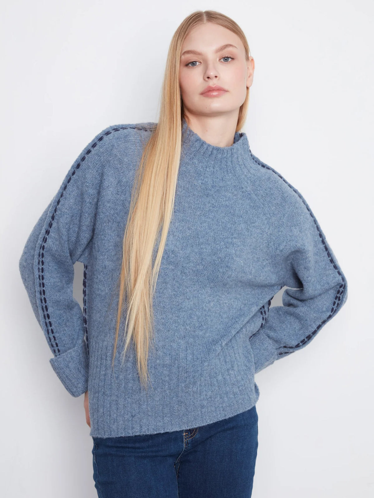 Contrast Stitch kMockneck Sweater