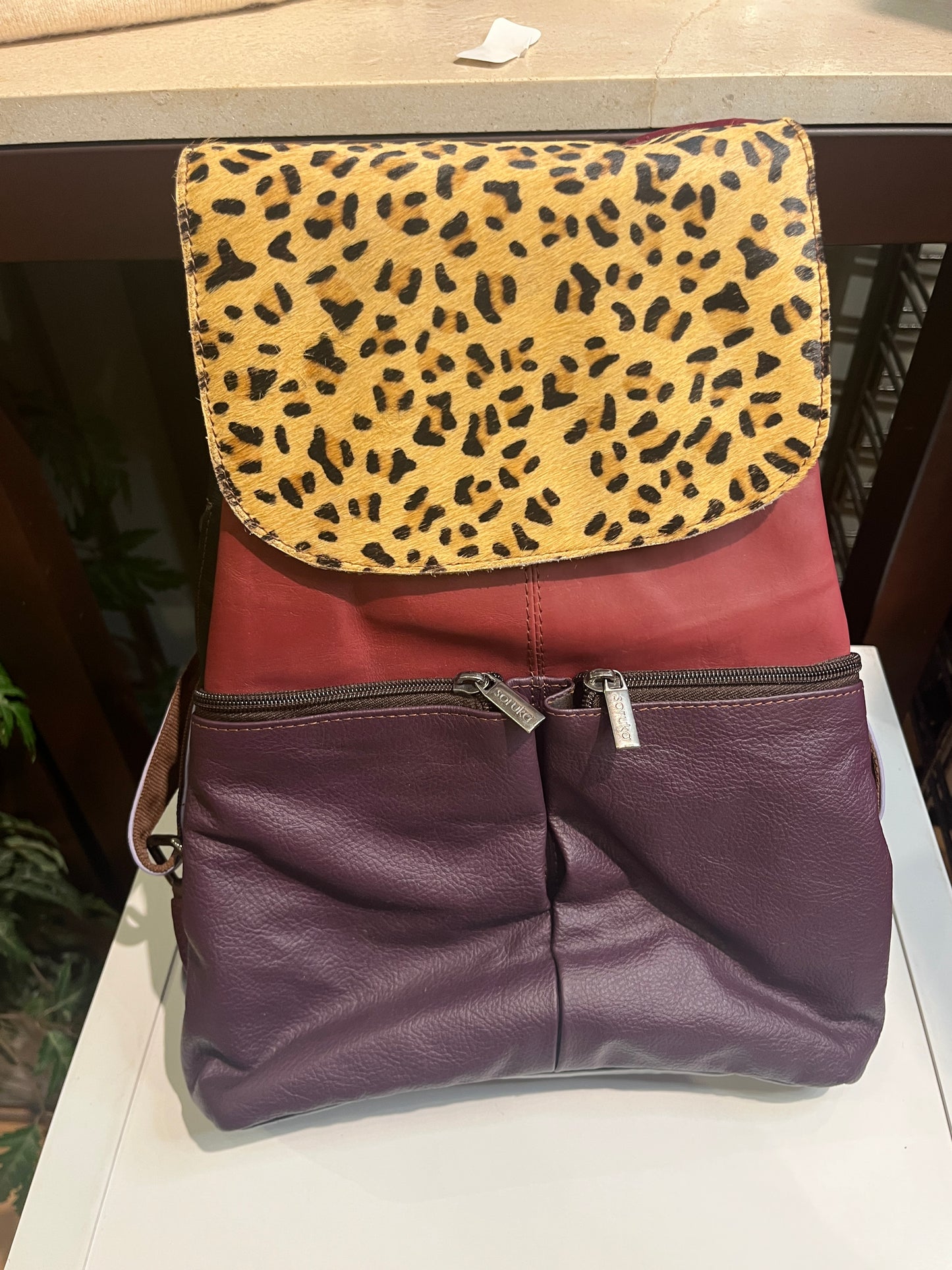Animal Print Leather Backpack