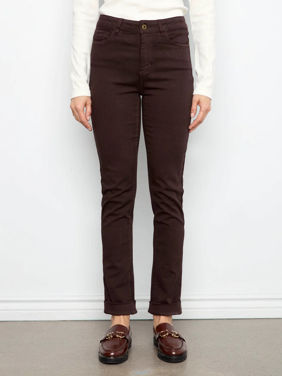 Coffee Cuffed Hem Twill Pants