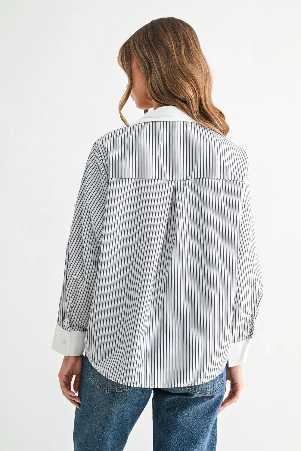 Julian Striped Button-Up with Pearls