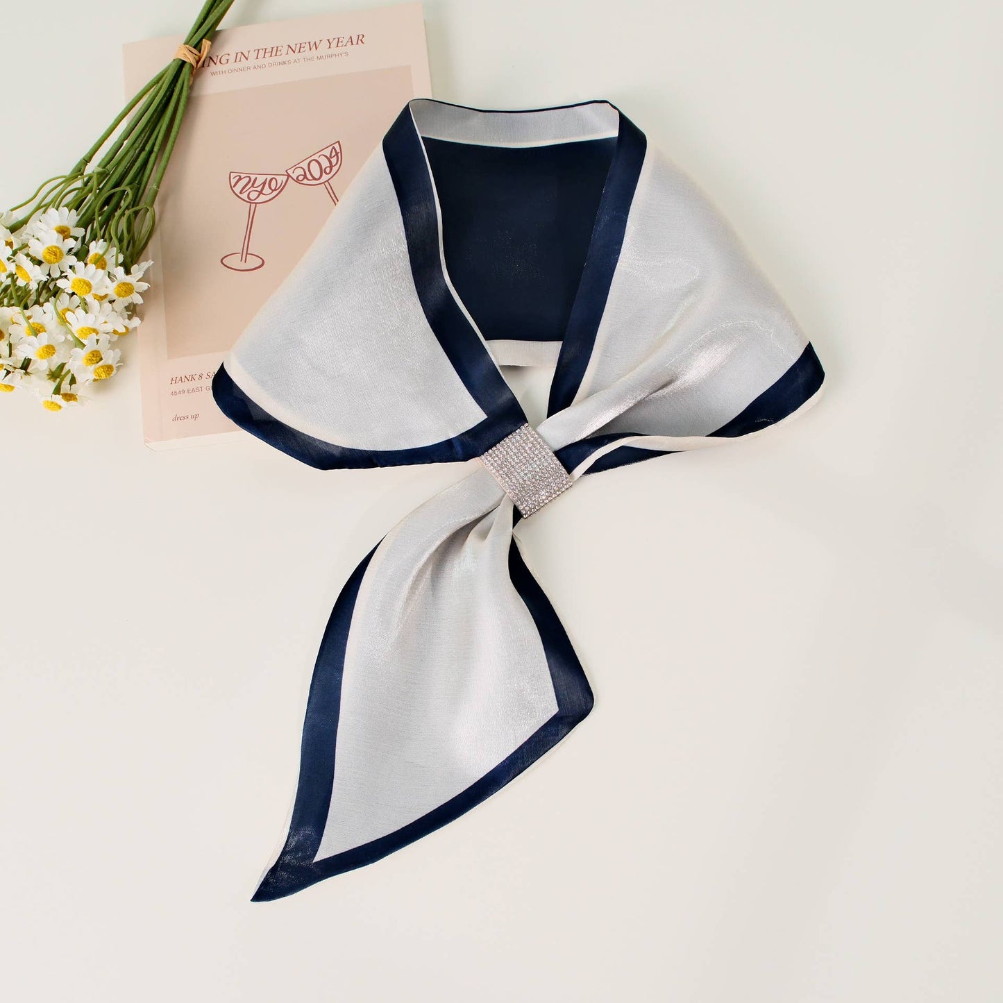 White / Blue Highlight Gem Loop Scarf