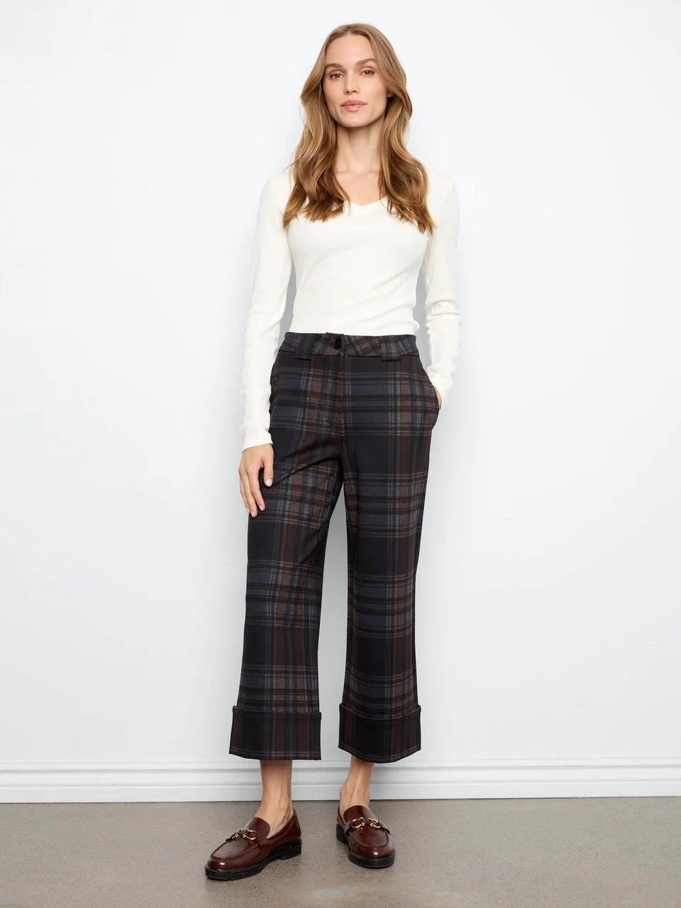 Plaid Cropped Wide Leg Pant