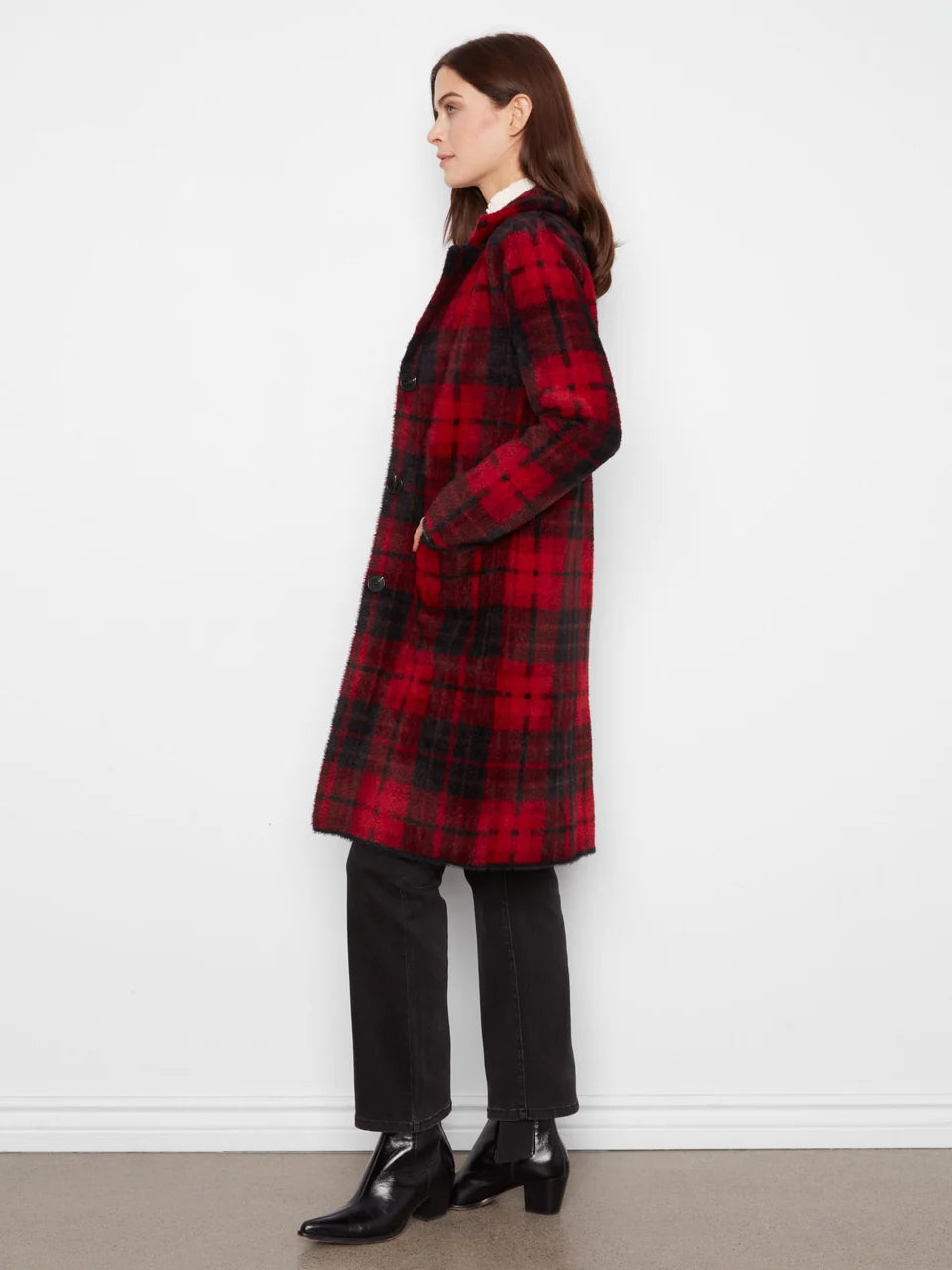 Cranberry Plaid Knit Coatigan