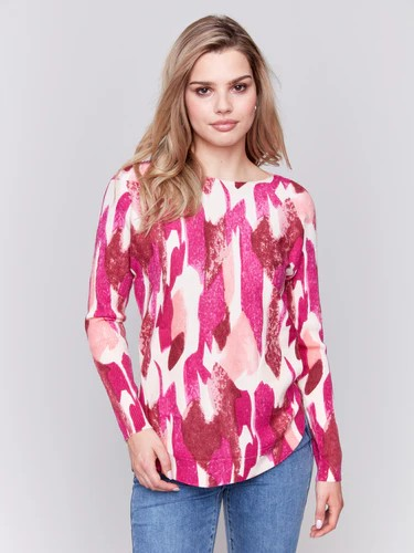 Printed Plush Knit Sweater