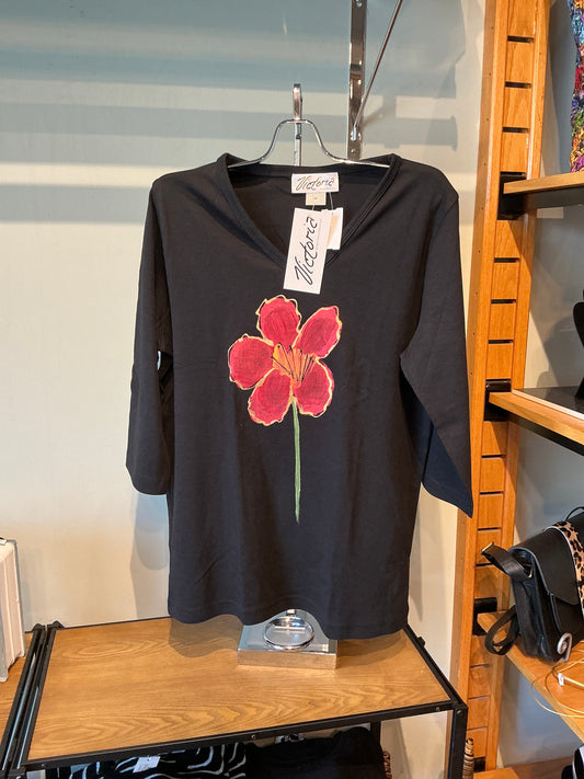 Single Flower Black Tee