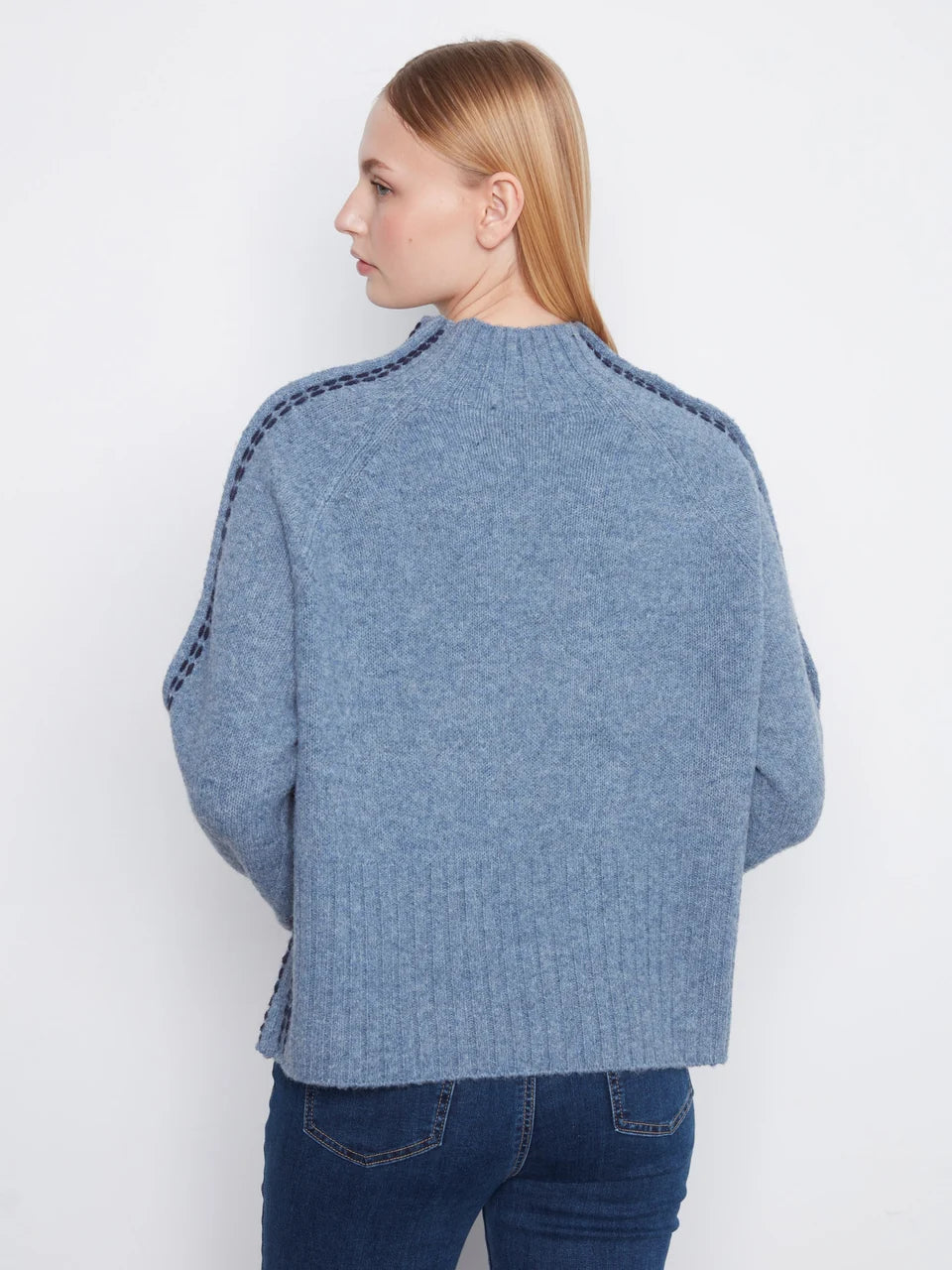 Contrast Stitch kMockneck Sweater