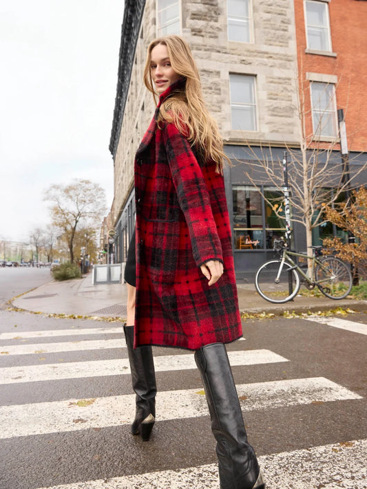Cranberry Plaid Knit Coatigan
