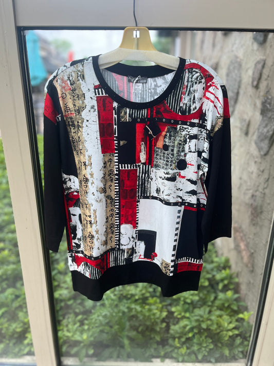 Abstract Black Bookwork Top