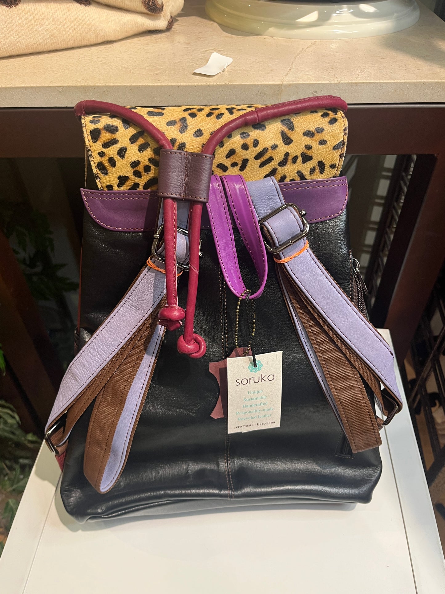 Animal Print Leather Backpack