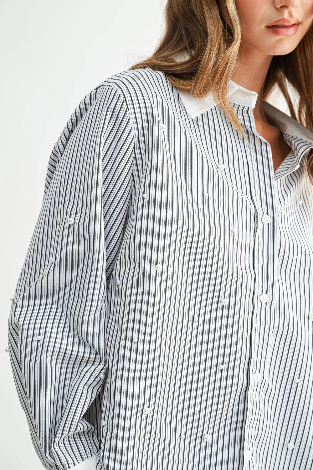Julian Striped Button-Up with Pearls