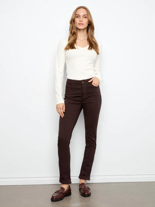 Coffee Cuffed Hem Twill Pants