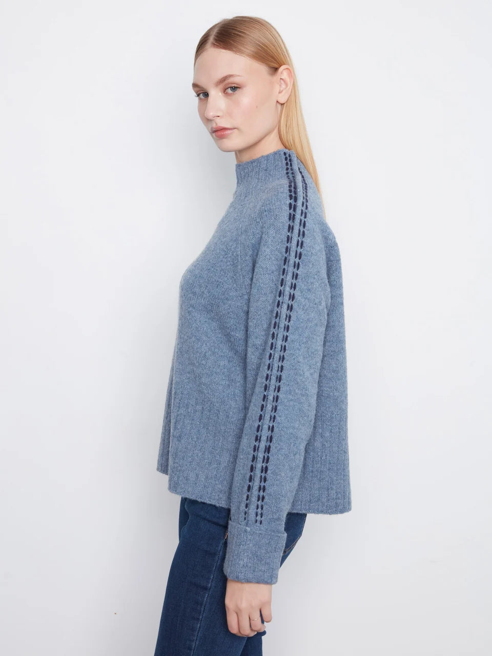 Contrast Stitch kMockneck Sweater