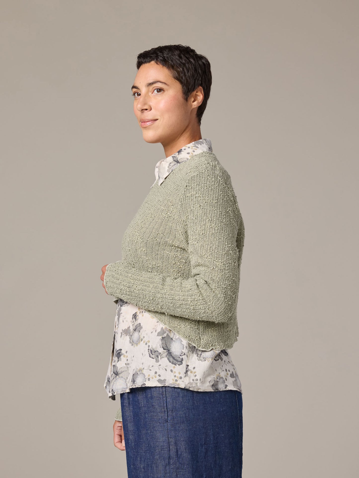 Curved Crop Sweater - White