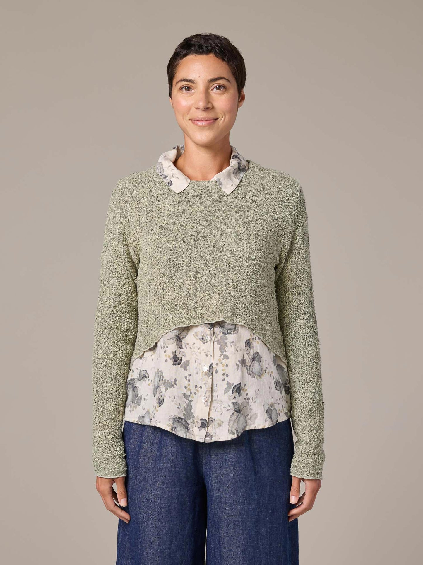 Curved Crop Sweater - White