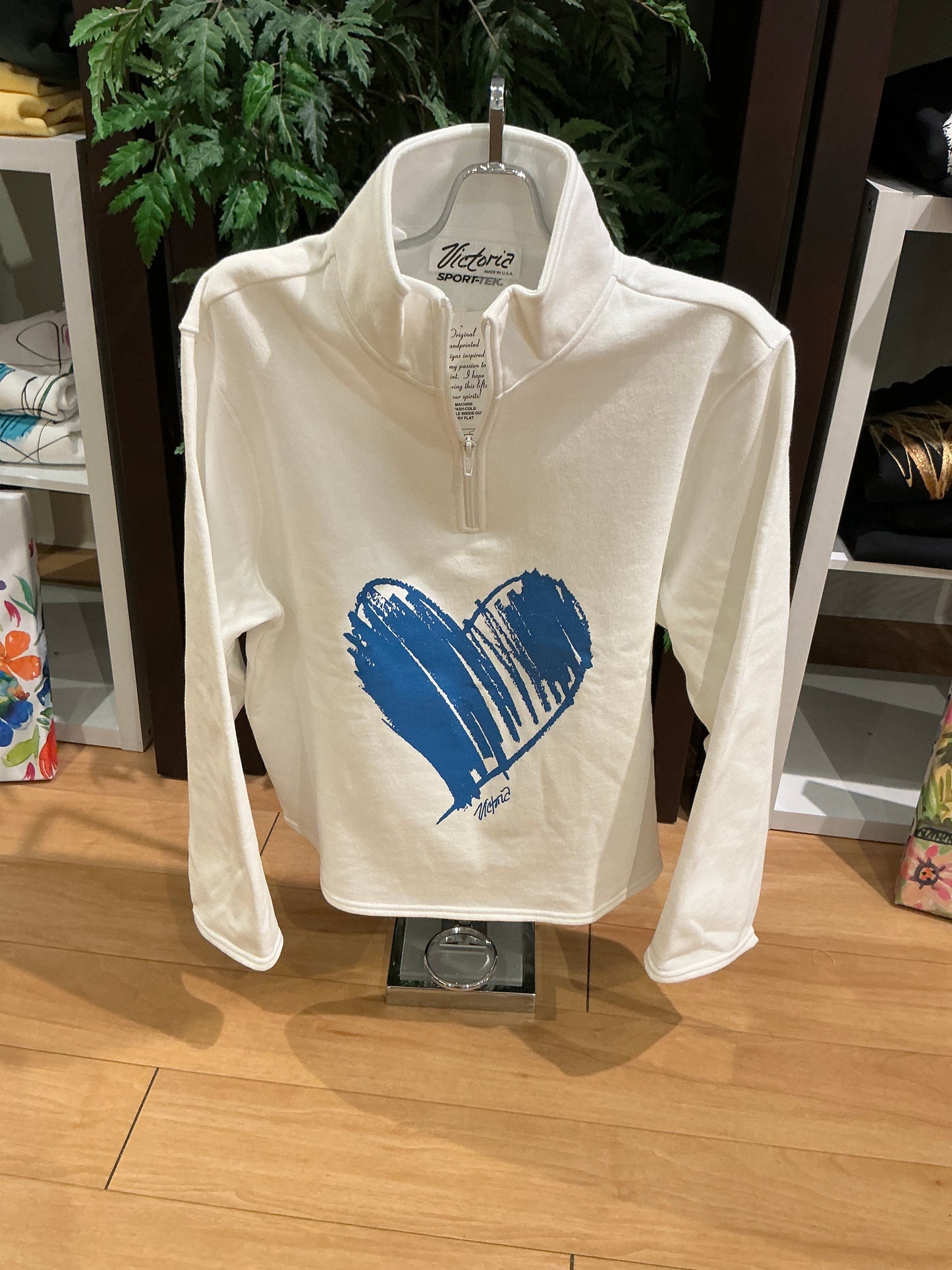 Blue Heart White Sweatshirt