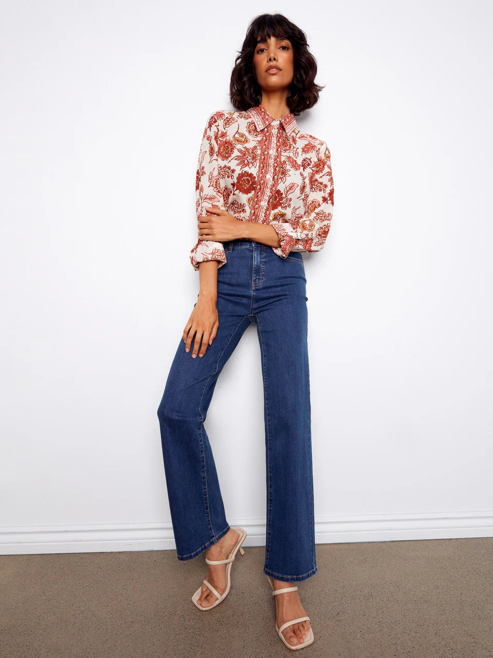 Printed Cotton Voile Button-Up Blouse