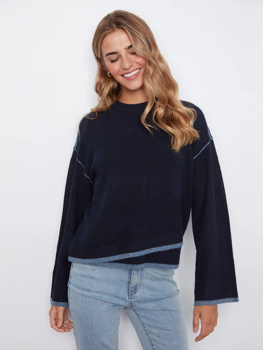 Navy Contrast Trim Crew Neck Sweater
