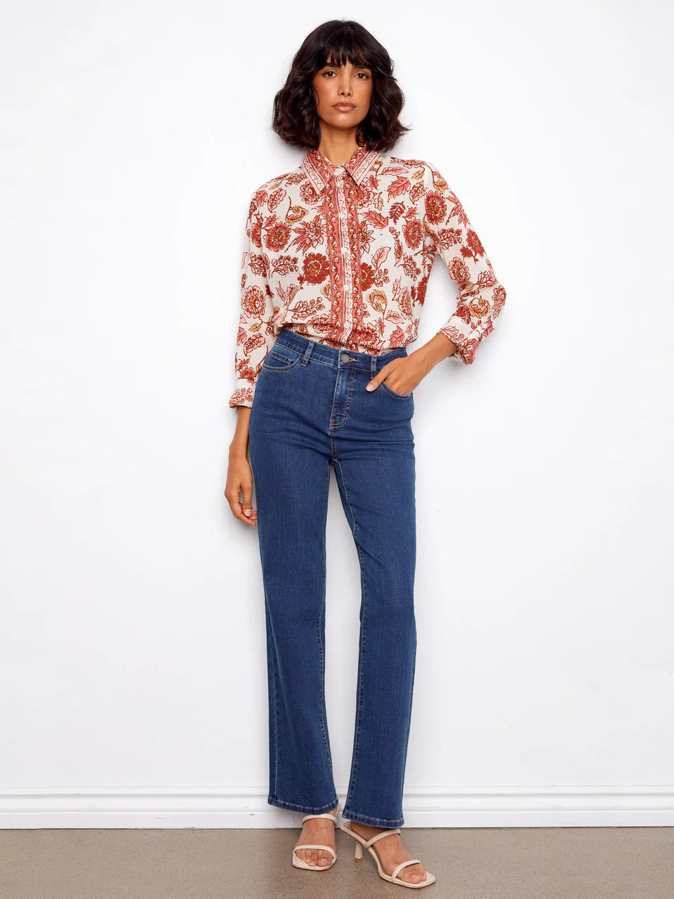 Printed Cotton Voile Button-Up Blouse