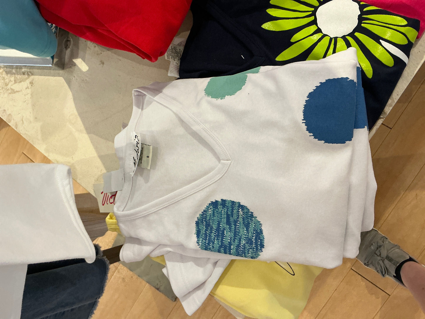 White Tee Blue Dots