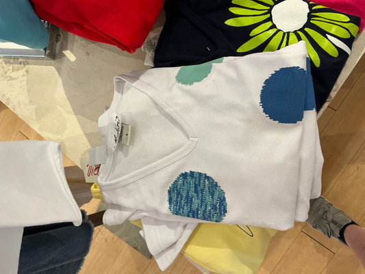 White Tee Blue Dots